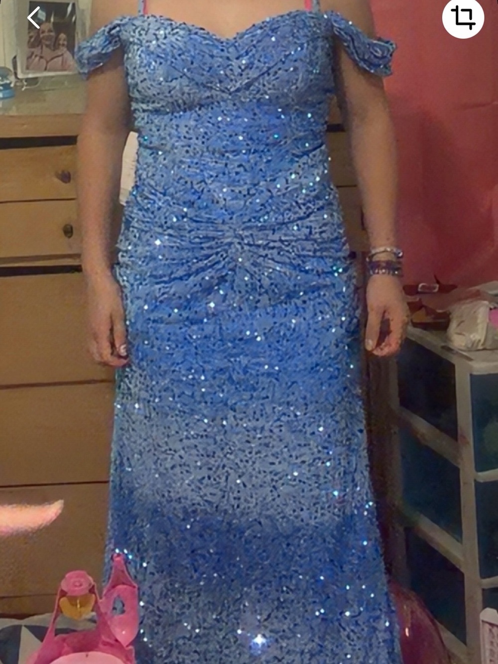 Blue Off-Shoulder Sequin Evening Gown